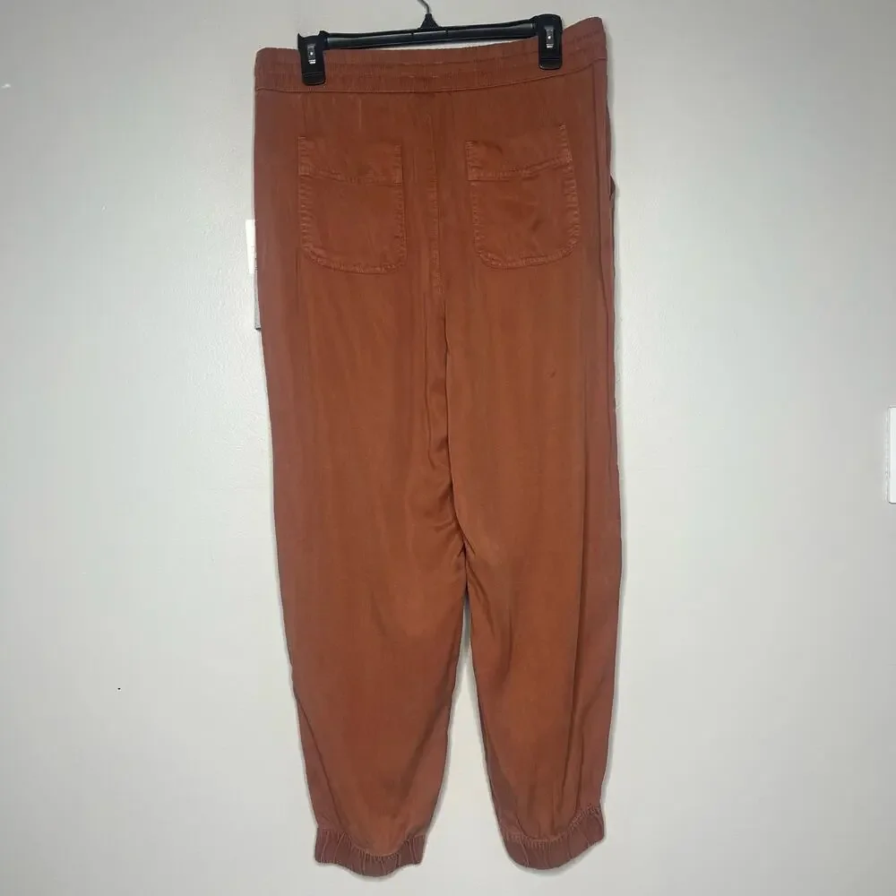 NEW Nicole Miller 100% Lyocell Cargo Pocket Jogger Ankle Pants Size L Terracotta